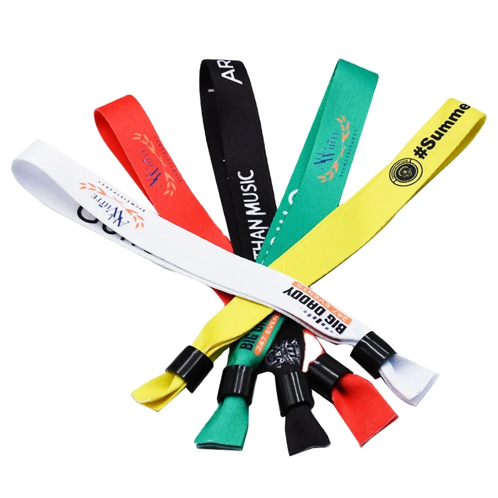 Wholesale custom logo polyester fabric wristbands with plastic locks high quality fabric bracelets for events