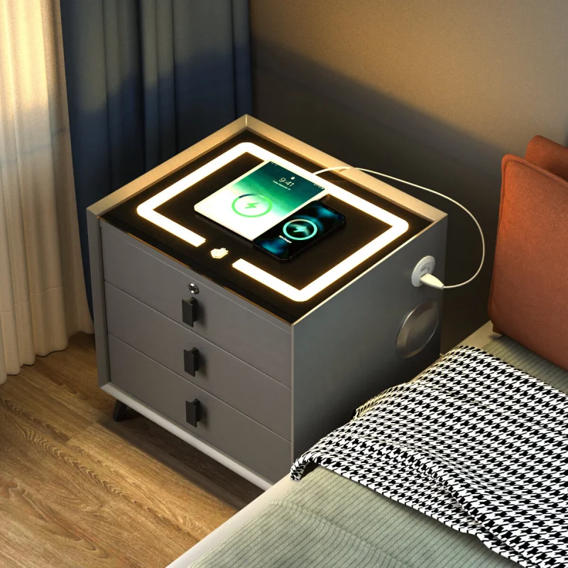 Hotel led smart night stand bedside table industrial modern end side table smart bedside table nightstand