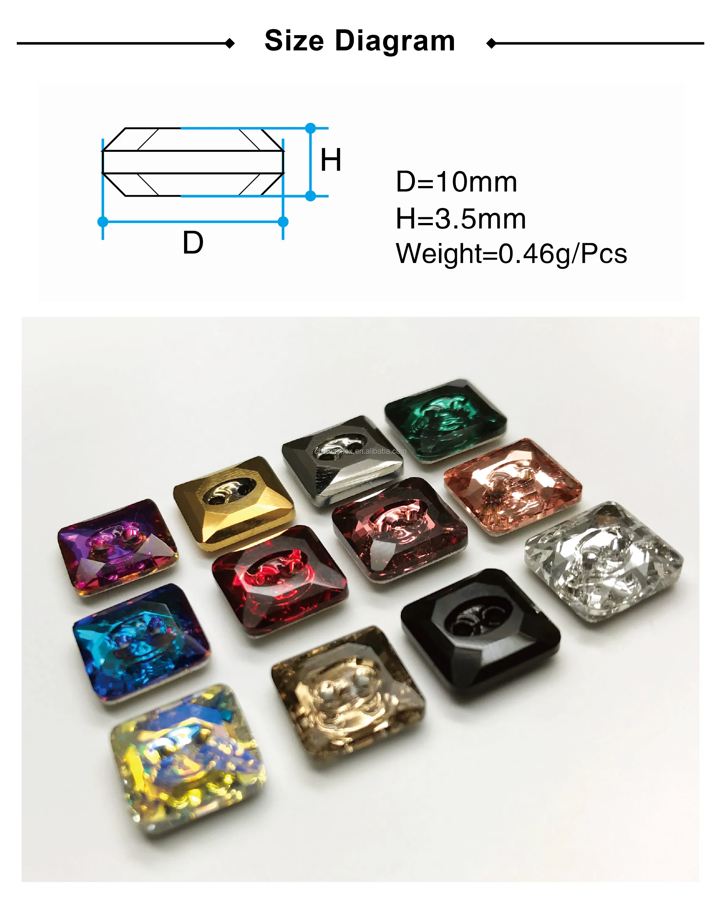 10mm two holes rhinestone crystal square glass buttons