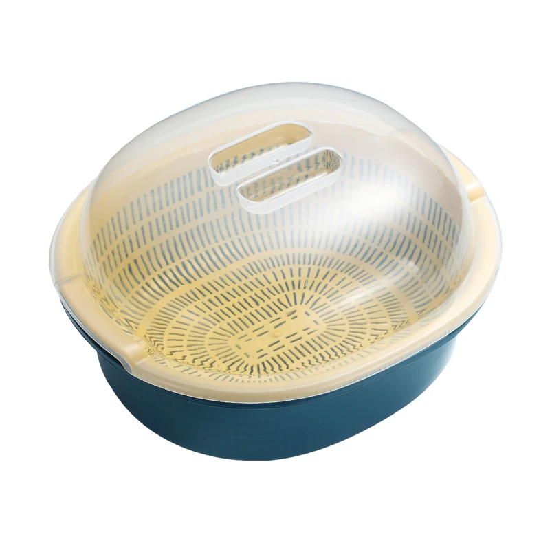 Оптовая продажа кухонный инструмент многофункциональная двухслойная пластиковая сливная корзина с крышкой для хранения фруктов и