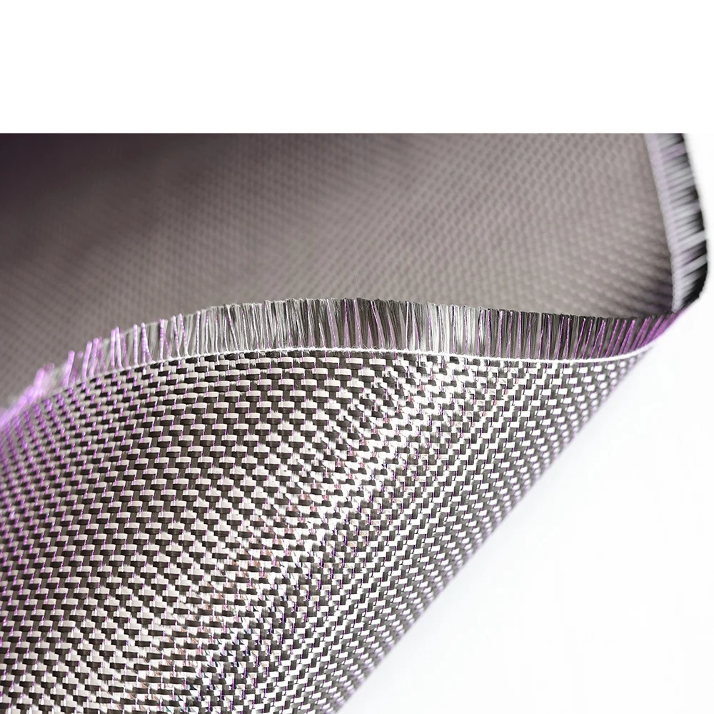 Silver metallic carbon fiber fabric Purple thread Carbon cloth