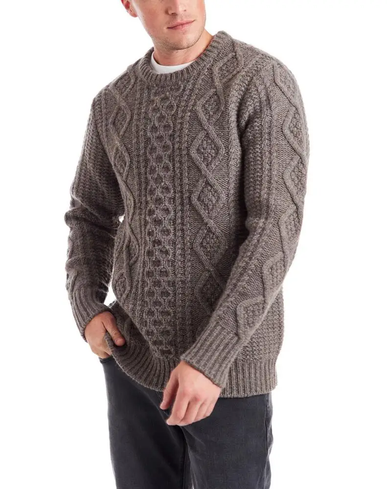 80% пуловер из овечьей шерсти/20% нейлоновый с кабелем толстый мужской вязаный шерстяной свитер