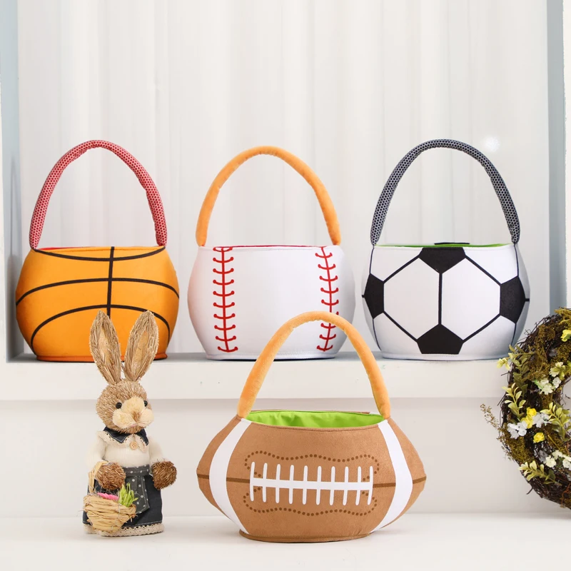 Персонализированное детское ведро для конфет, яйцо, Мягкая тканевая сумка для хранения, спортивные пасхальные корзины