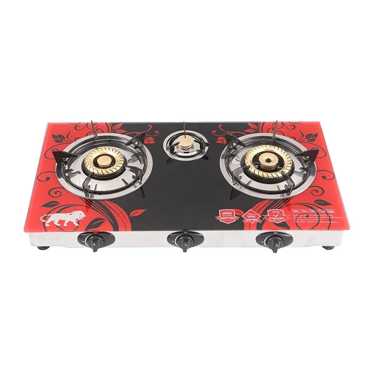 Энергосберегающая Защитная кухонная мини переносная плита китайская плита 3 горелки газовая плита в Южную Африку с закаленным стеклом