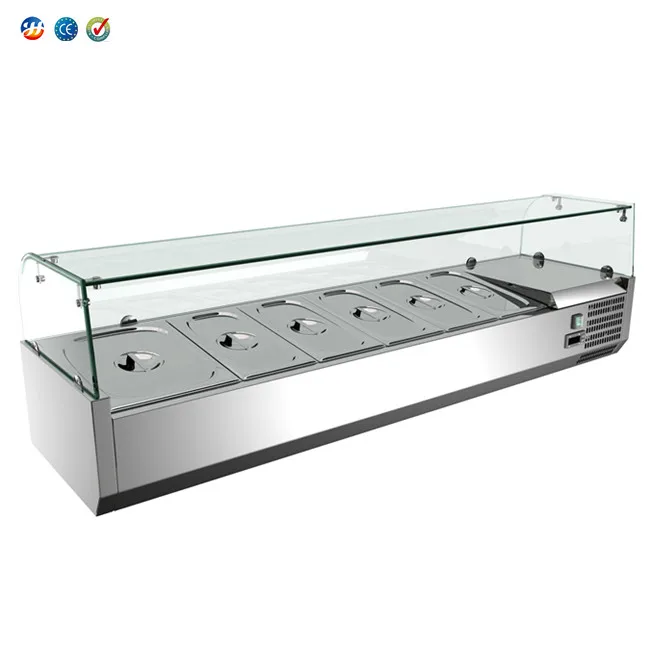 TSL-1500 6 pan pizza salad display showcase/ pizza salad prep-table refrigerator