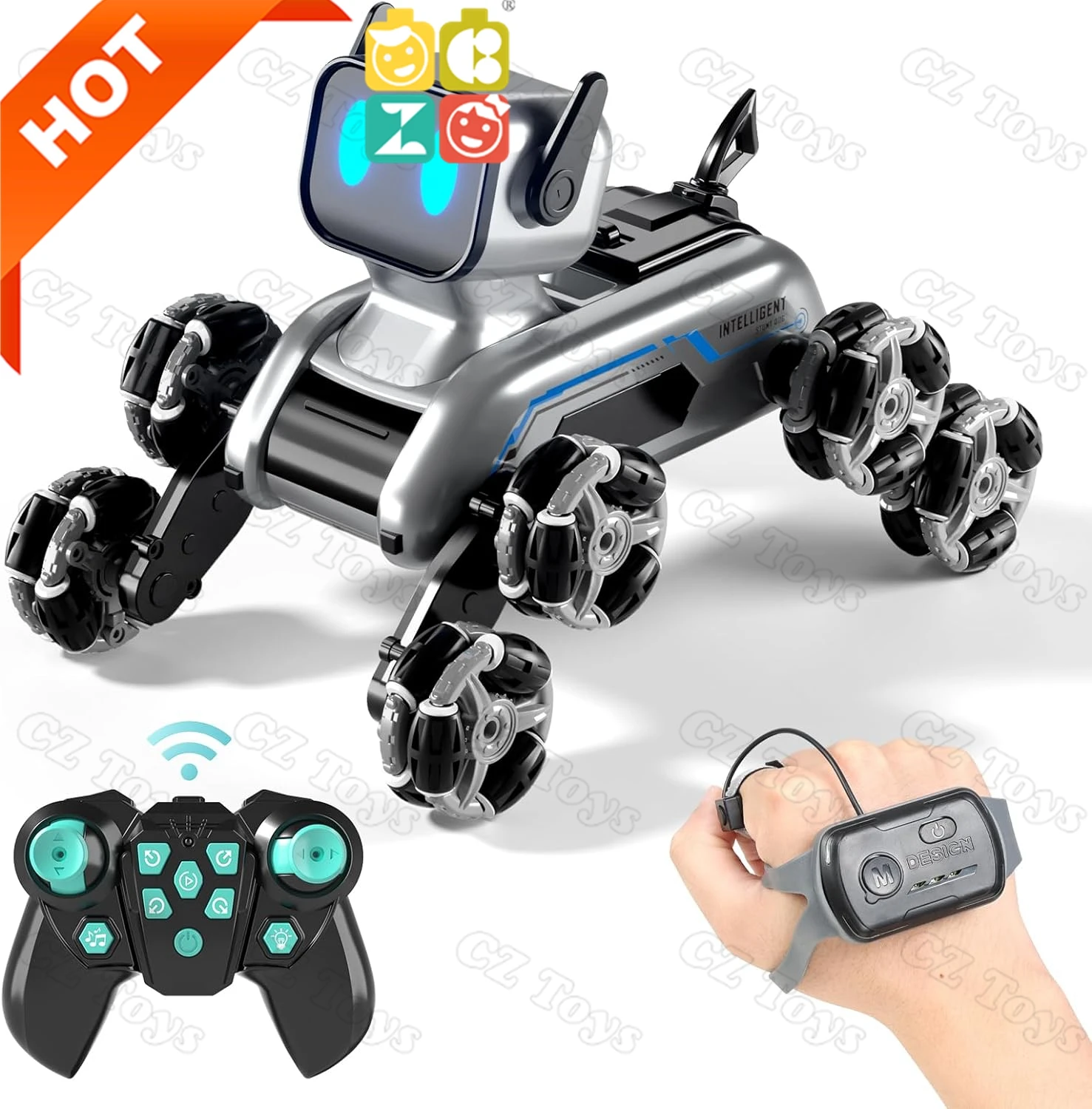 Амазонки лидер продаж CZ RC робот-собака 18 минут время игры световая музыка 8 колес модель трюковая машина робот игрушки для собак дистанционное управление автомобиль