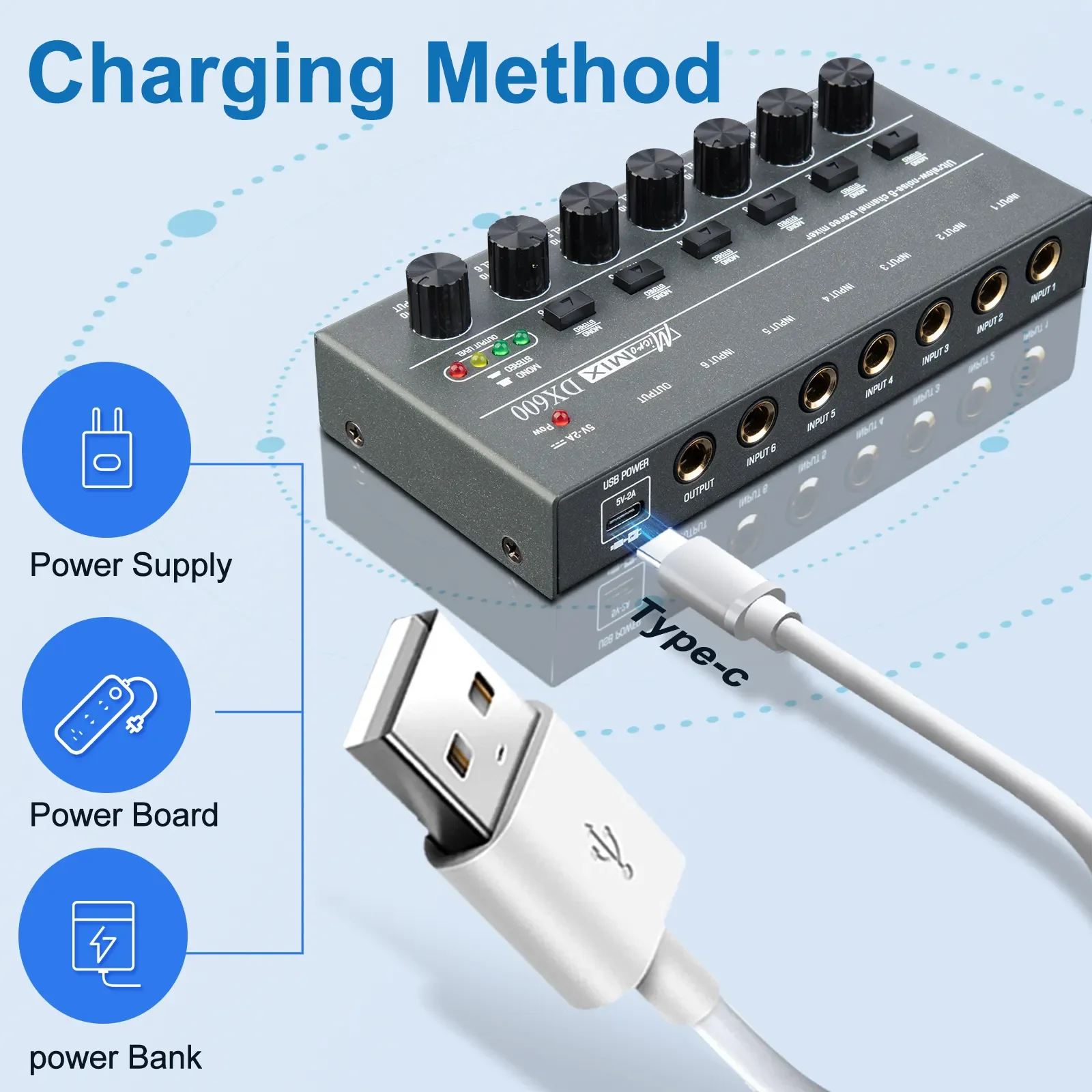 DX600 Factory price 6 channel digital mixer powered mixer stereo audio mixer for home
