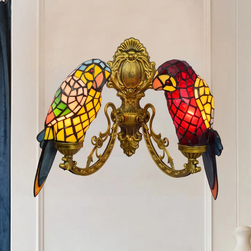 Светильник Tiffany Parrot из цветного стекла винтажная витражная декоративная лампа для отеля уникальные настенные лампы 2