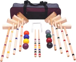 Deluxe Traditional Garden Lawn Game  8-Player Croquet Set with Carry Bag