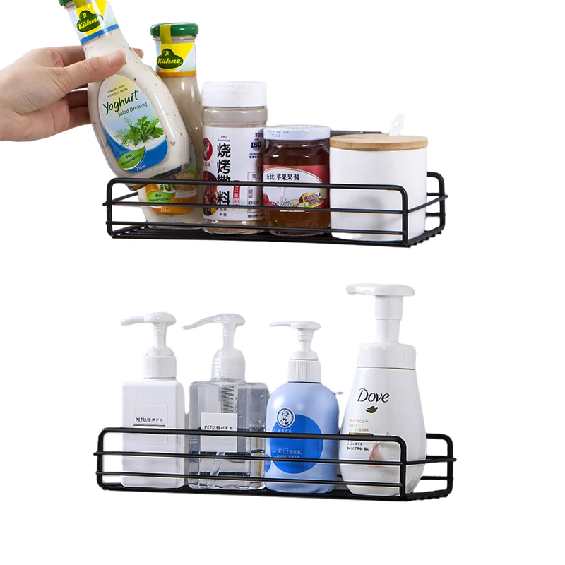 Bathroom Storage Shelves Wall Hanging Holder Punch Free Shampoo Basket Storage Racks For Shower Gel Kitchen Seasoning