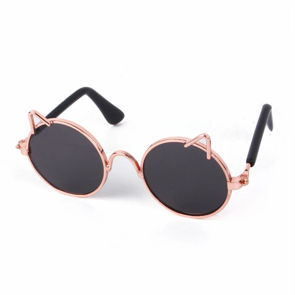New Design Cute Cat Ear Shaped Metal Round Frame Doll Decoration Doll Eye Glasses For Kid Art Craft