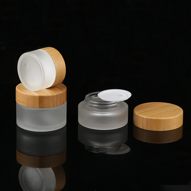 15g 30g 50g Eco Friendly Bamboo Cream Containers Face Cream Jars Frosted Glass Cream Jar With Bamboo Child Proof Lid