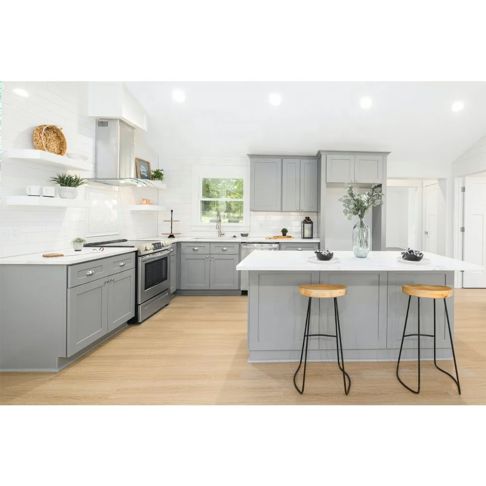 Complete Full Set White Kichen Cabinets Modern Design Kitchen Furniture Wooden Shaker Modular Model Sets Kichen Cabinets