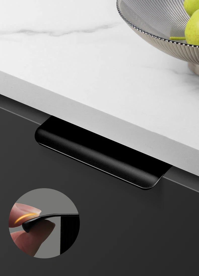 Wholesale Black Curved Metal F Shape Aluminum Profile Hidden Handle For Furniture Kitchen Wardrobe Cupboards