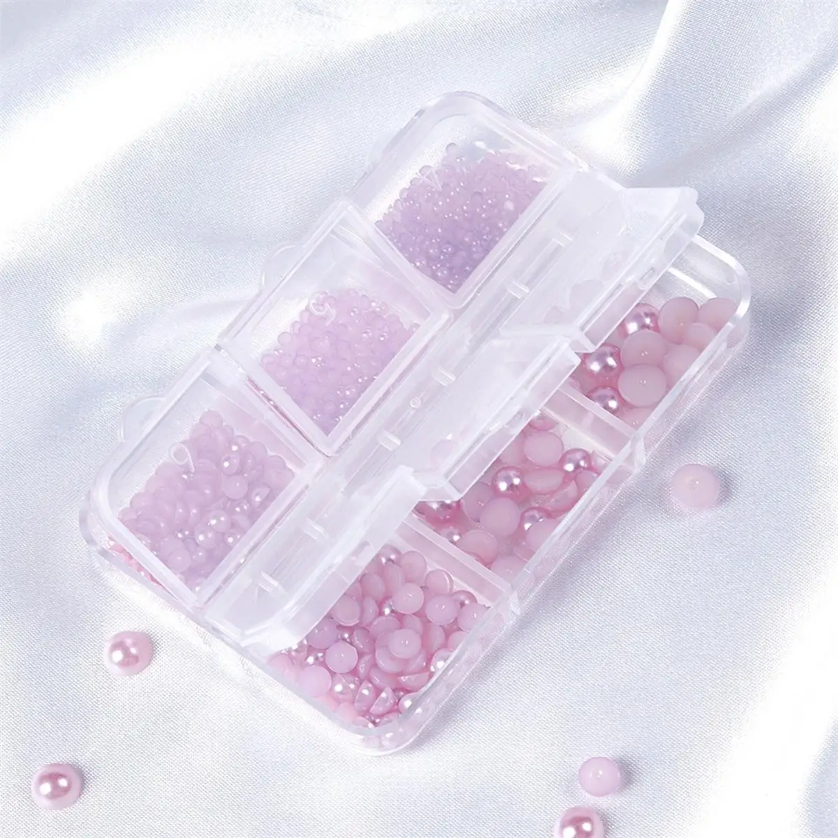 6 Grids 5 Colors Pearl Nail Art Decorative Nail Jewelry Stickers Nail Supplies Mirror Powder