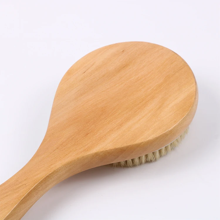 Custom Logo Wooden Body Brush Massage Wooden Balls Natural Boar Bristles Exfoliating Long Handle Body Bath Shower Brushes
