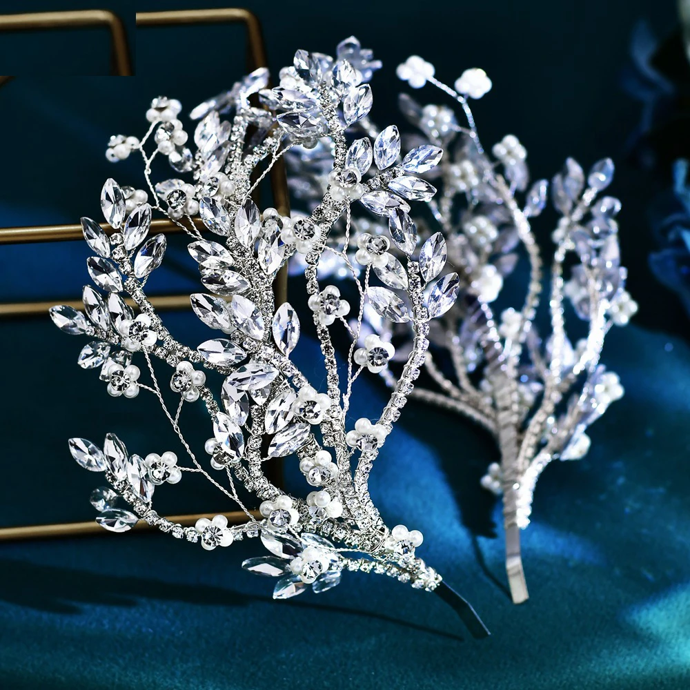 Customize OEM ODM Wide-brimmed Flower Rhinestone Banquet Headdress Bridal Tiara Wedding Decoration Headband