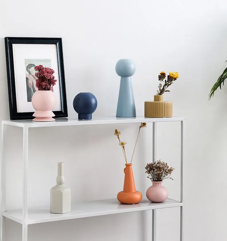 Nordic modern minimalist Morandi color ceramic unique vases creative soft decorations living room ornament vase de sol