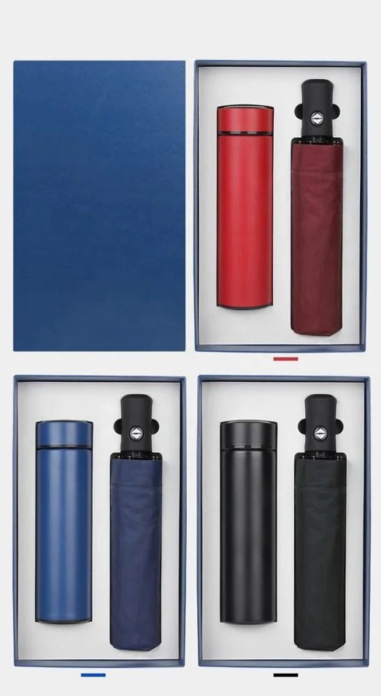 Hot selling luxury personalized valentine gifts for men customized thermos cup with umbrella corporate business gift sets