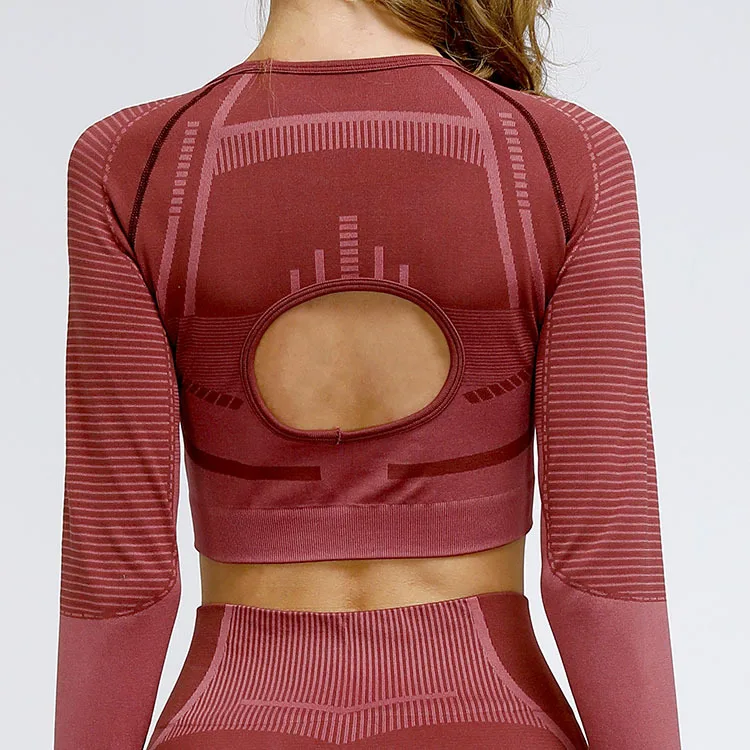 
High quality backless little sexy long sleeve crop top yoga suit 