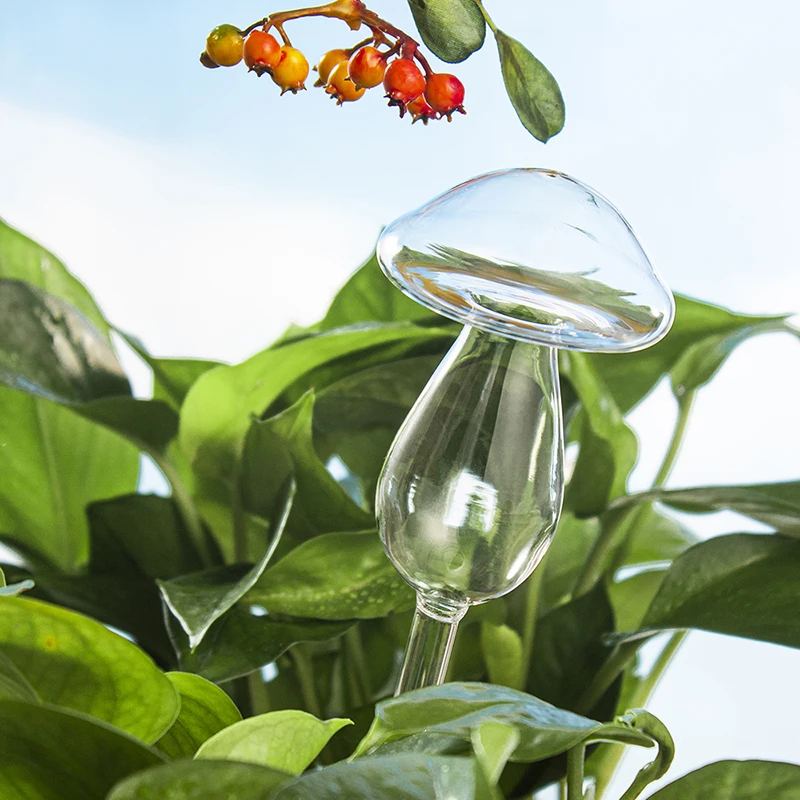 Hand-Blown Glass Mushroom Shape Watering Globes Durable Plant Device with Advantageous Materials