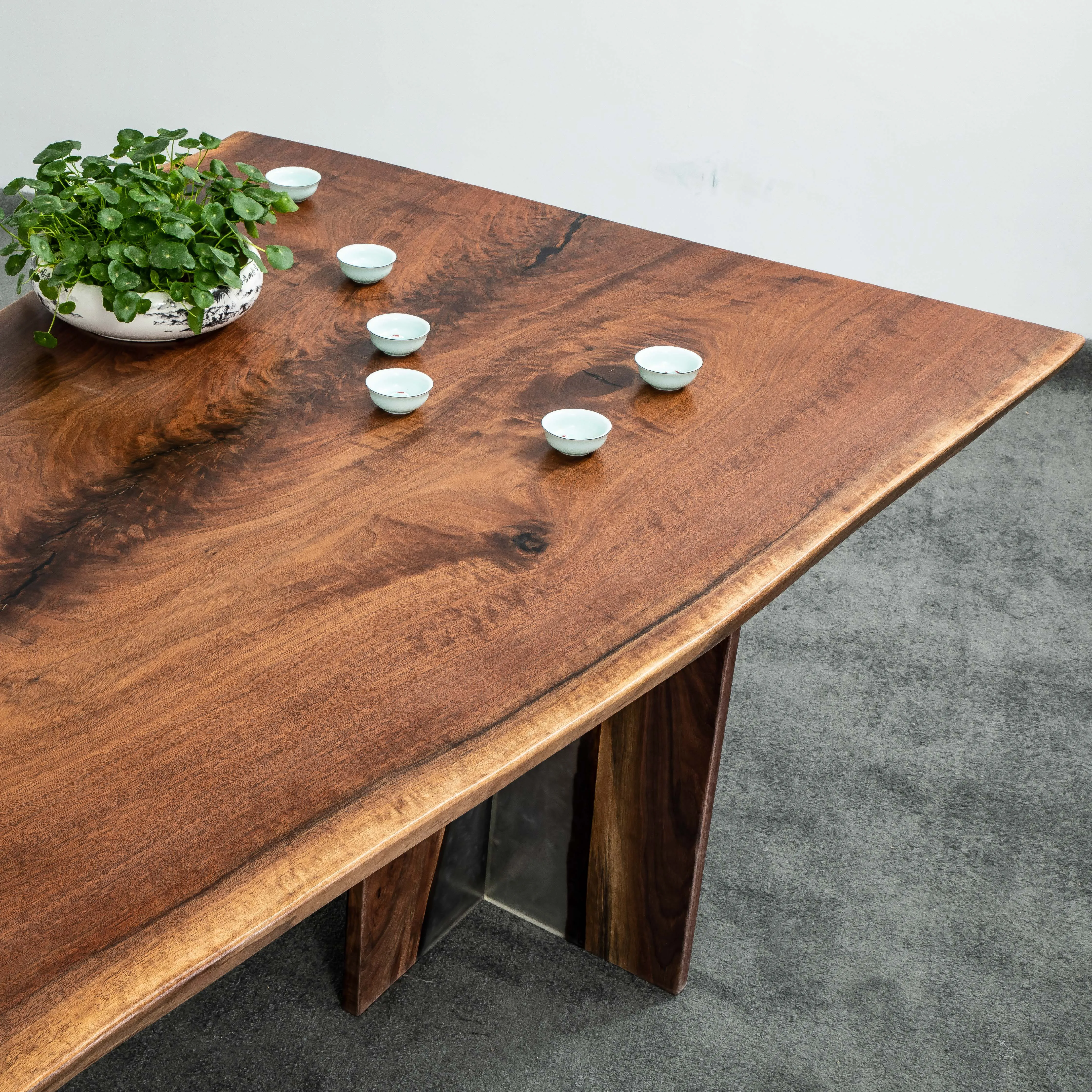 
Industrial modern kitchen natural shape table top live edge walnut large rustic wood slab 