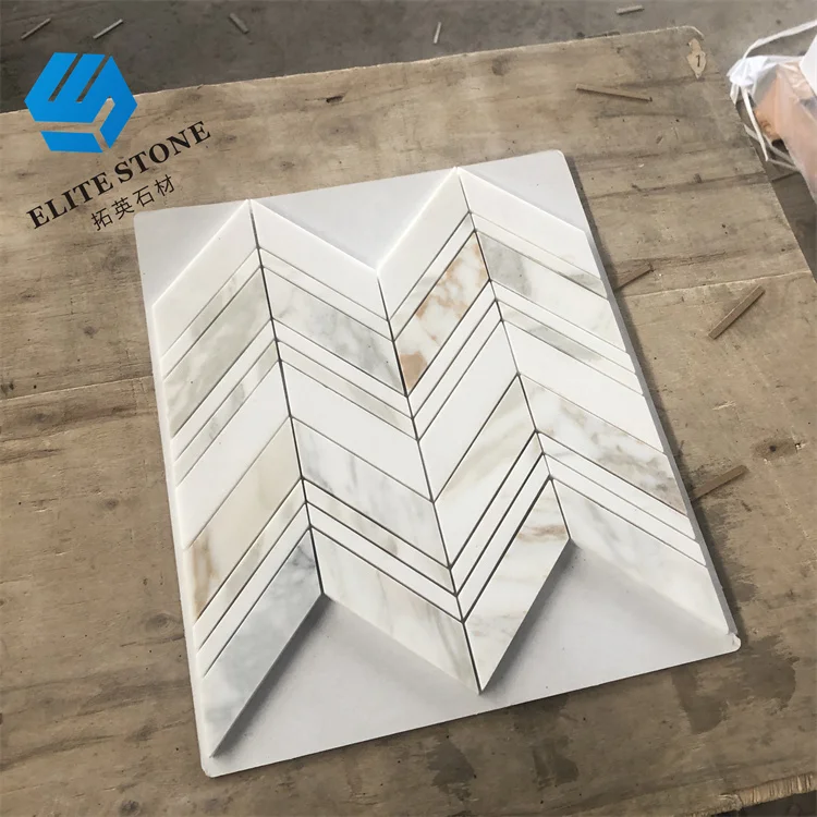 calacatta gold white mosaic marble chevron tile for wall or floor