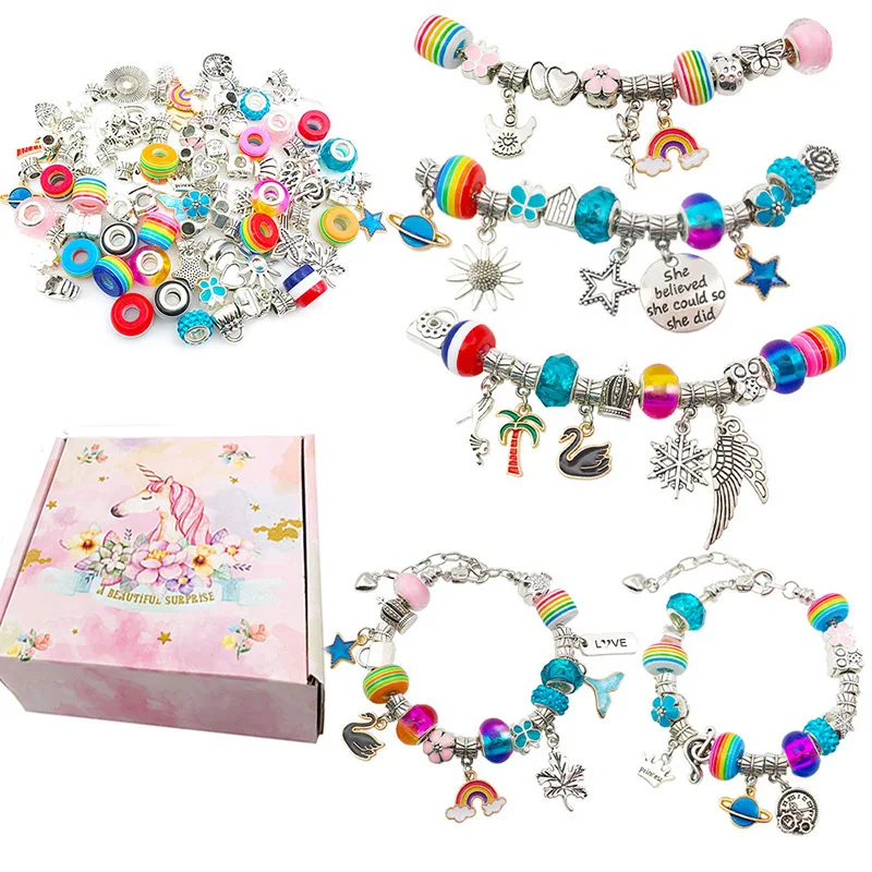 DIY Bracelet Jewelry Making Set Women Love Gifts Blue Pink Sweet Charm Beads Spacer Beads Pendant Charm Bracelet DIY Kit