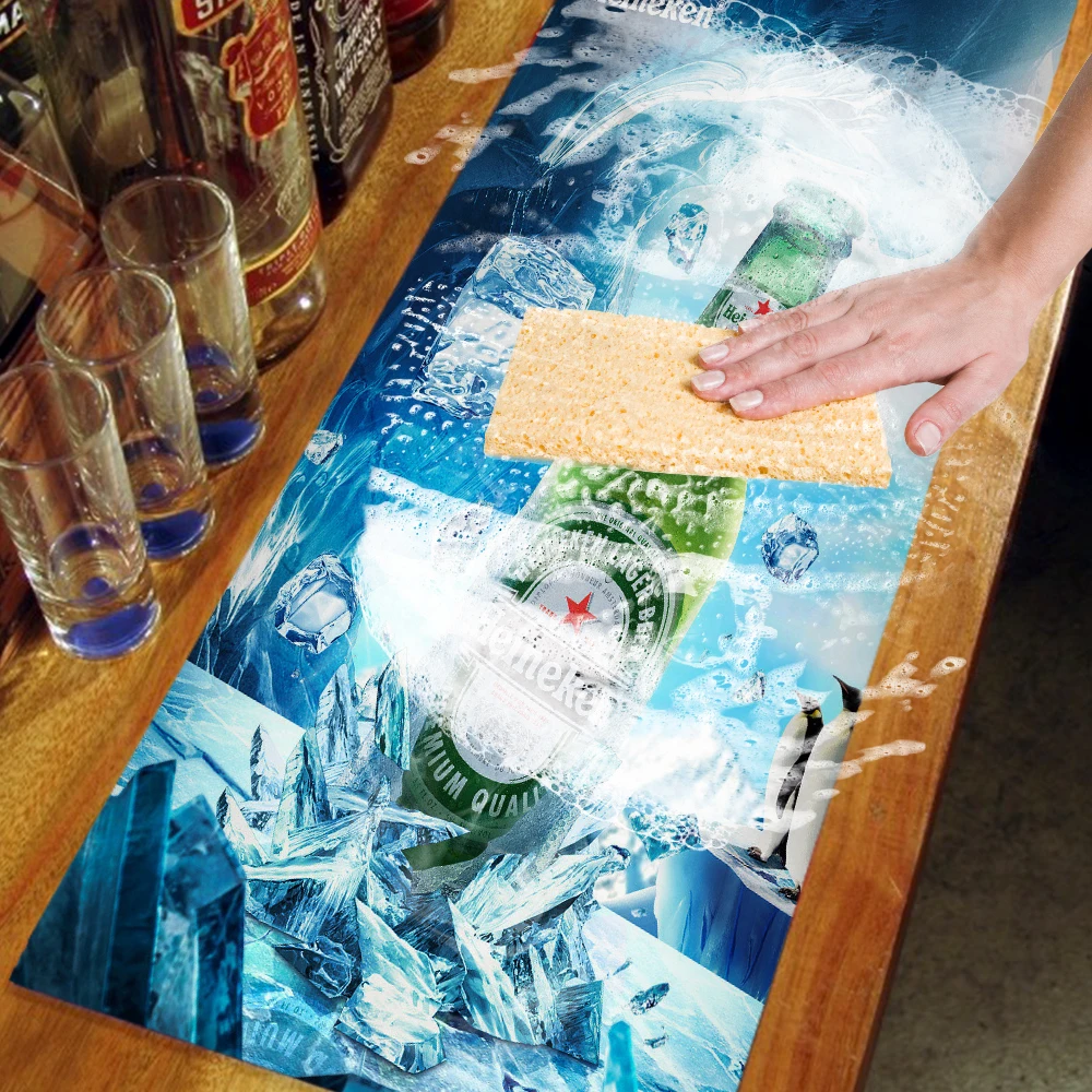 Custom Sublimation Antiskid Cafe Rubber Bar Mat Colorful Design Non-Woven Bar Runner Mat
