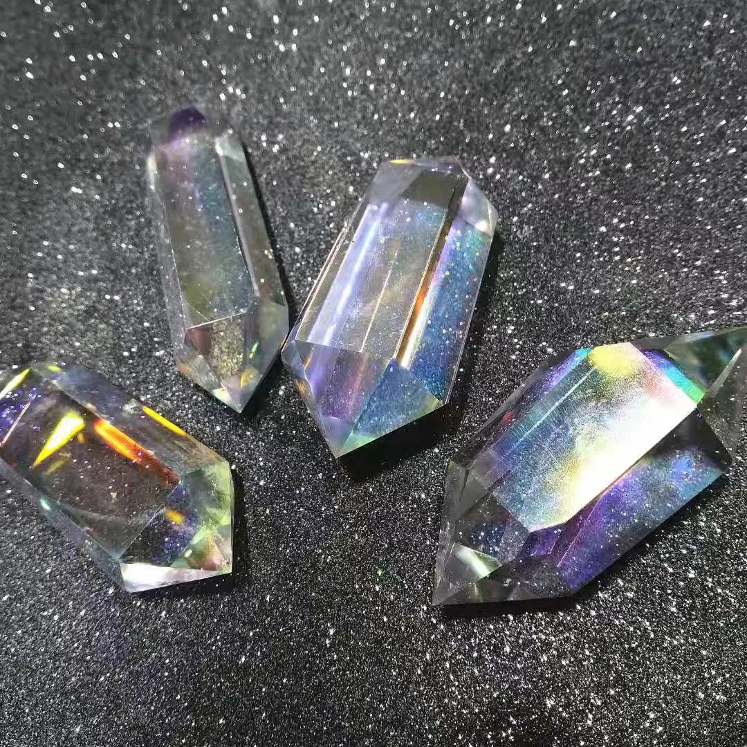 
Polished healing tower double angel aura quartz crystal point for wedding souvenir 