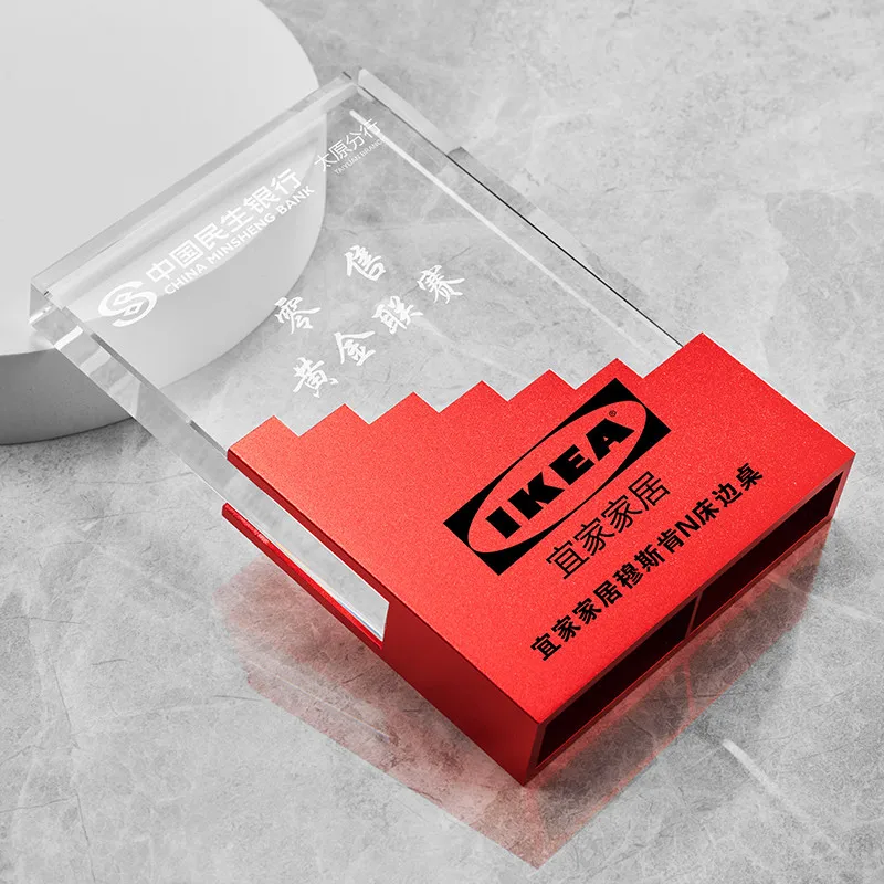 Customized Metal Glass Trophy Unique Carved Awards Sports Events Souvenir Gifts UV Printed Medal Insurance Made Plastic Crystal