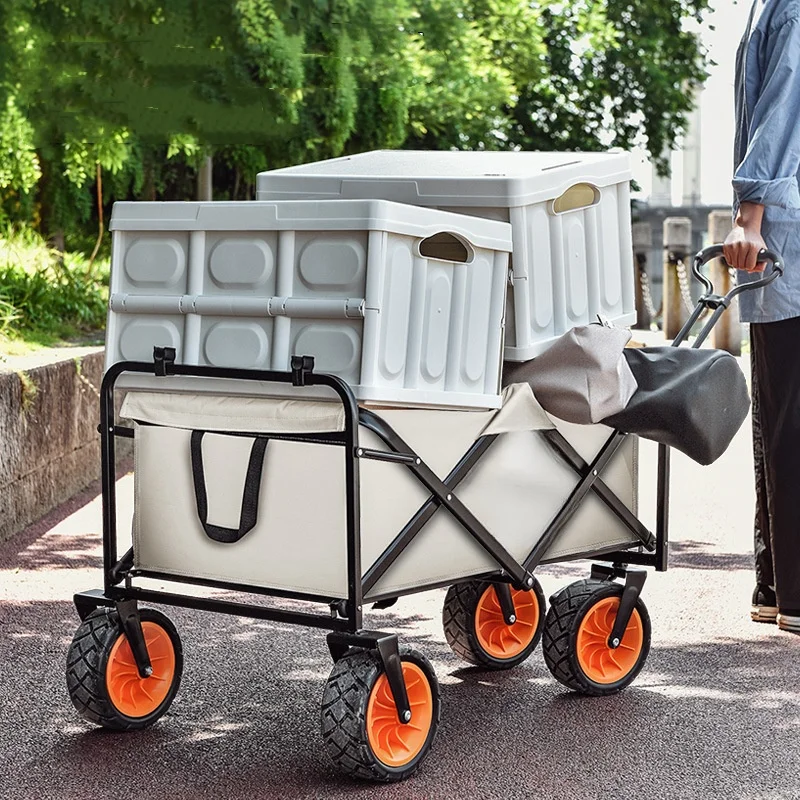 Garden Camping Cart Collapsible Outdoor Wagon Steel Frame Folding Picnic Beach Trolley Cart Utility Travel Folding Beach Wagon