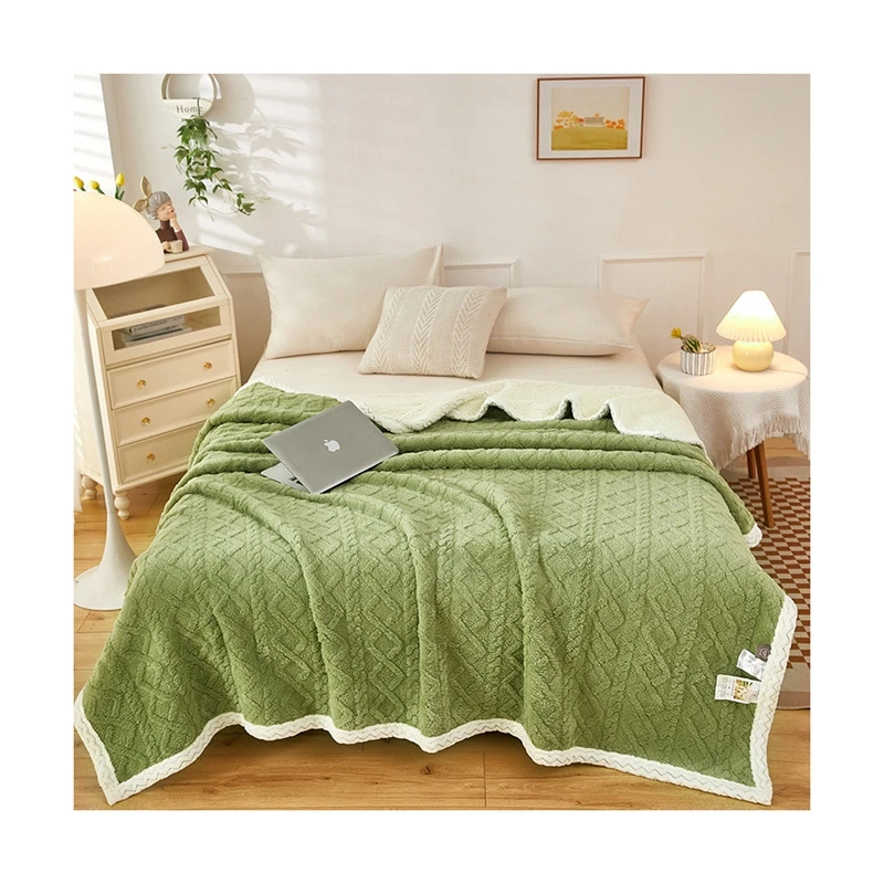 Bed Blanket Double Sided Lamb Cashmere Fleece Plaid Blankets Winter Warm Throw Sofa Cover   Kids Bedspread