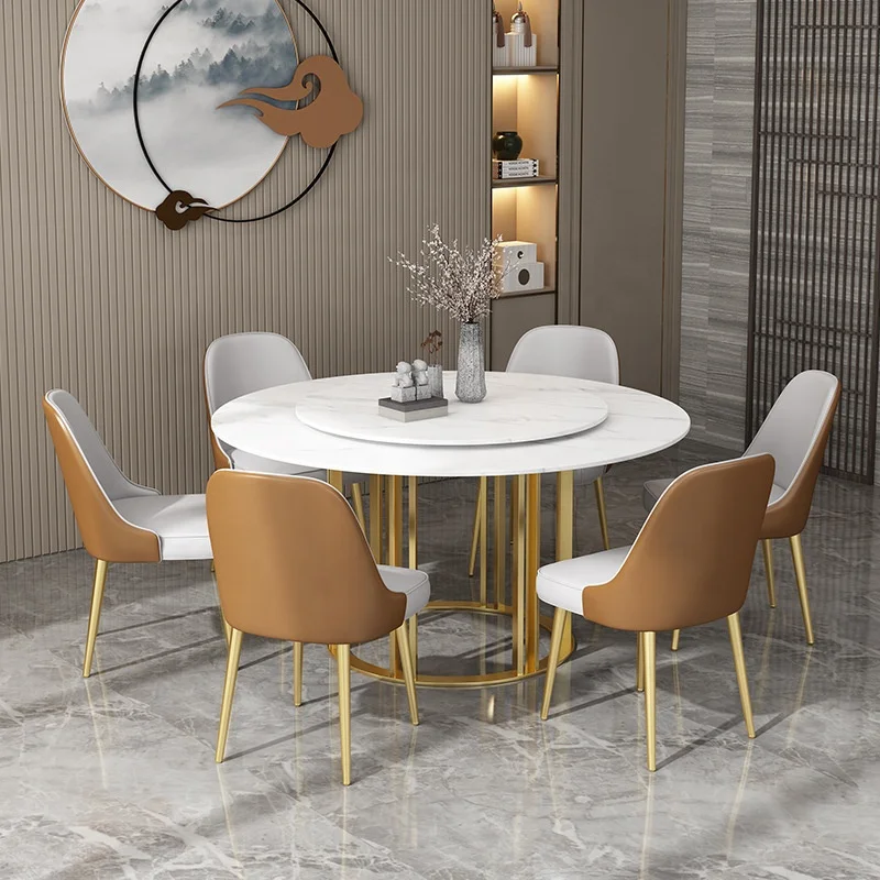 
Hotel negotiation desk Nordic Light luxury round household restaurant sintered stone dining table 