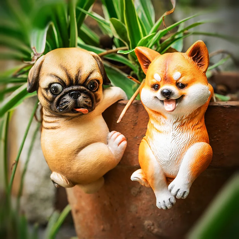 wholesale garden landscaping decoration Resin puppy shiba inu dog flower pot hanging bonsai plant hanger with pot
