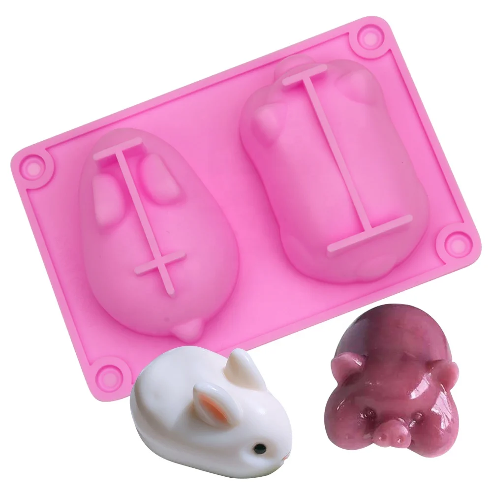 
3D Pig and Rabbit Shape Silicone Mousse Cake Baking Pan Silicone Mold for French Dessert Soap Chocolate Candy with 2 Cavity 