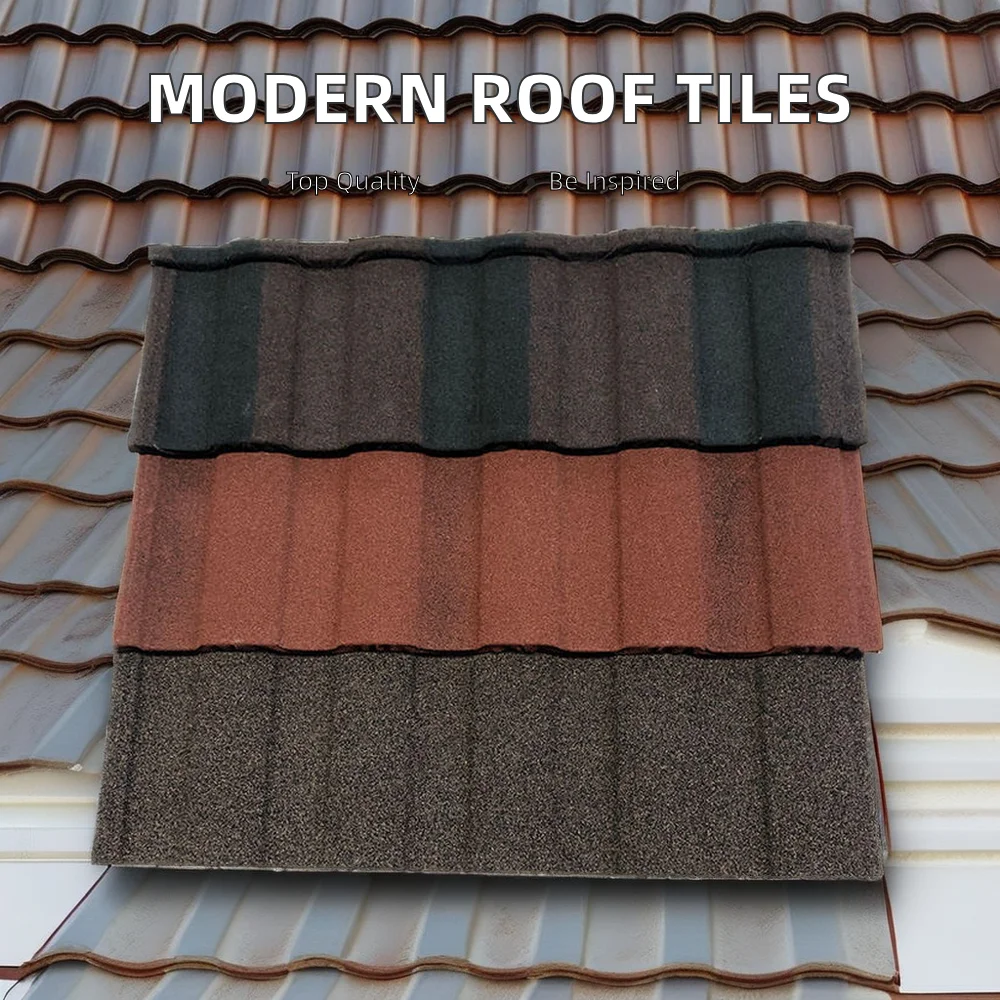 Modern Classical Tile Color Stone Coated Metal Roofing Price with Circular Ridge Sheet Plain Roof Tiles Design