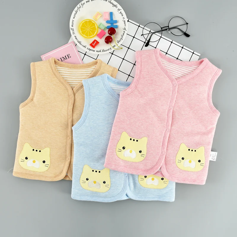 
Autumn winter 100%Cotton baby vest kids warm clothes Plain baby cardigan waistcoat 