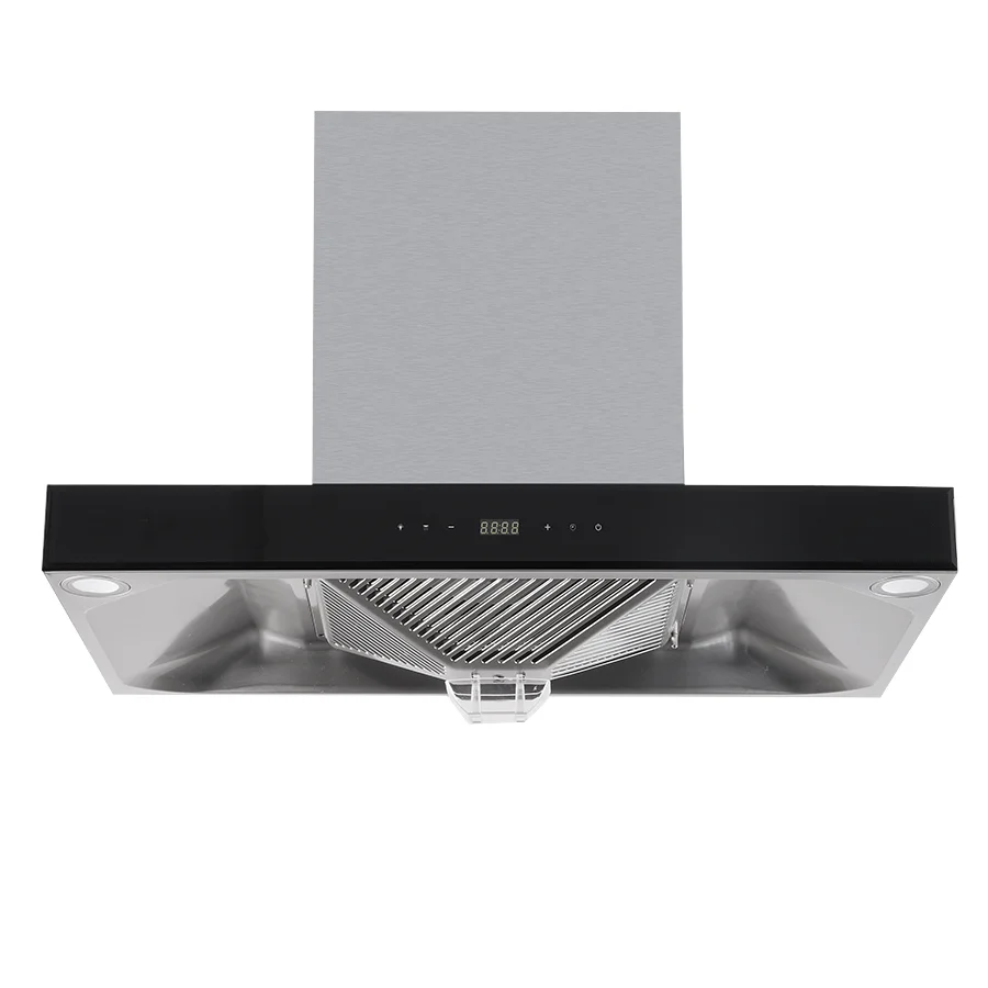 Smart Glass Chimney Kitchen Smoke Extractor Auto Opening Window Super Quiet Tempered Glass Range Hood