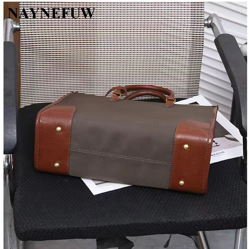 2024 Guangzhou Factory Customized High Quality Nylon Large Laptop Handbag Tote With Wide Strap Leather
