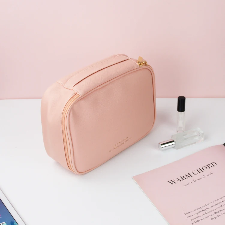 Pure Color Customized Logo Travel Wash Bags Makeup Bag Pink Toiletries Pouch Bag