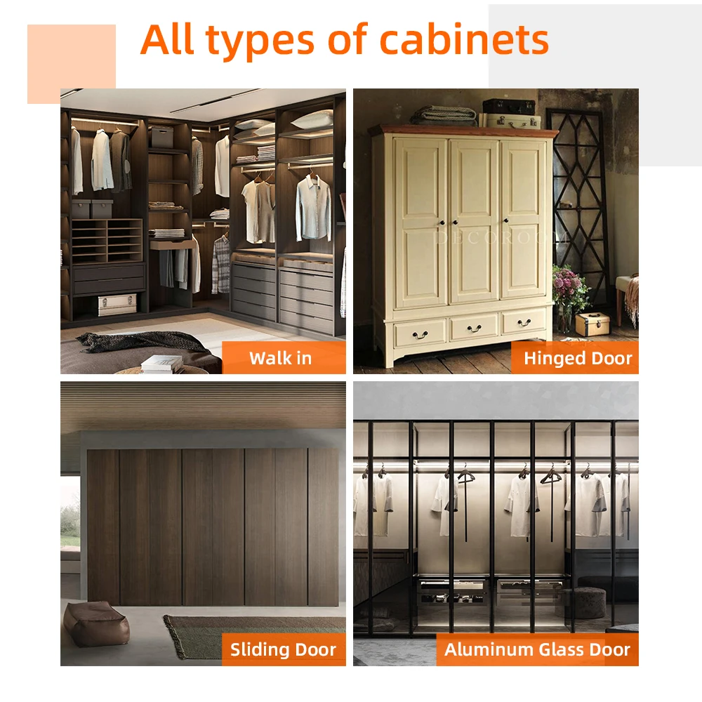 Hot sales customized black opened style pole system transparent simple designs bedroom glass door wardrobe