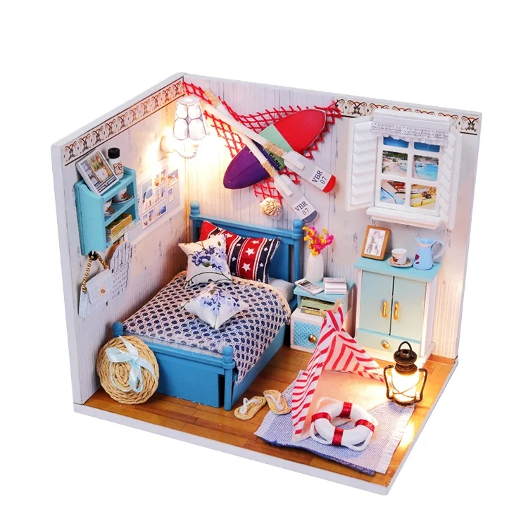 Handmade 3d Diy House Model Kit Miniature Led Light Diy Dollhouse Miniature Furniture Educational Toys Wooden Kids Doll House