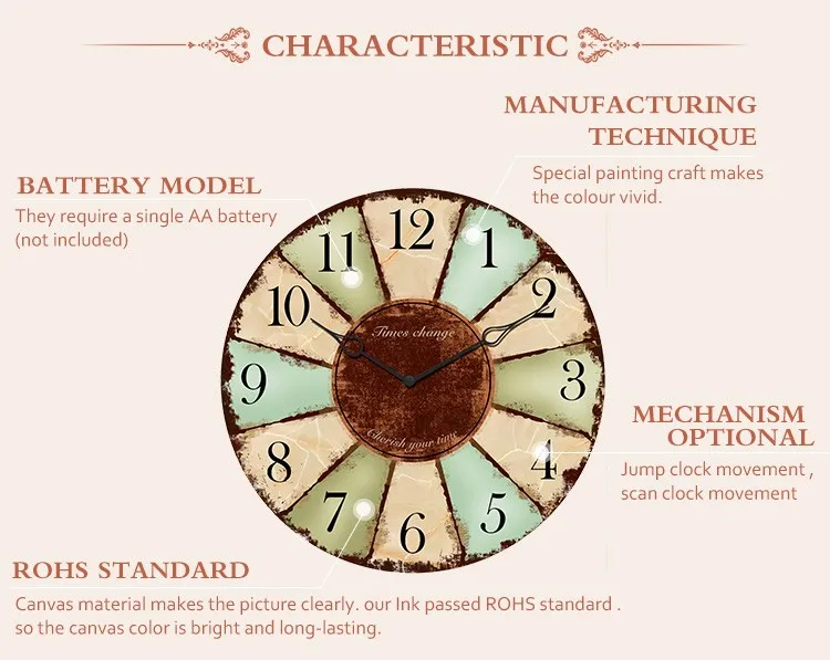 Quality Quartz Battery Operated Wall Clocks Wooden Decorative Round Wall Clock