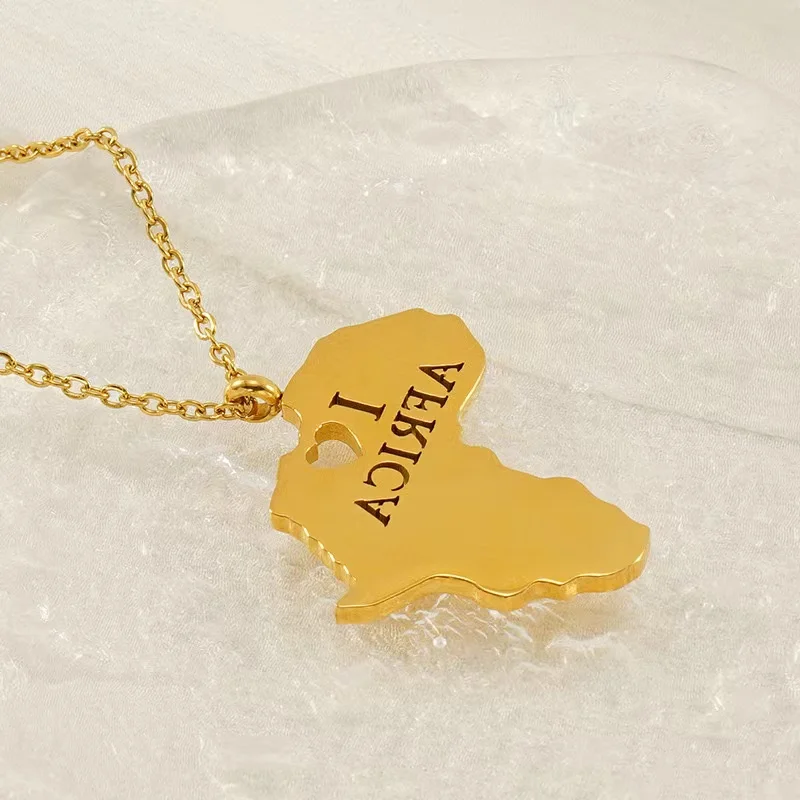 European And American Ethnic Style Africa Map Necklace Fashionable Statement Stainless Steel 18k Gold Map Pendant Jewelry Women