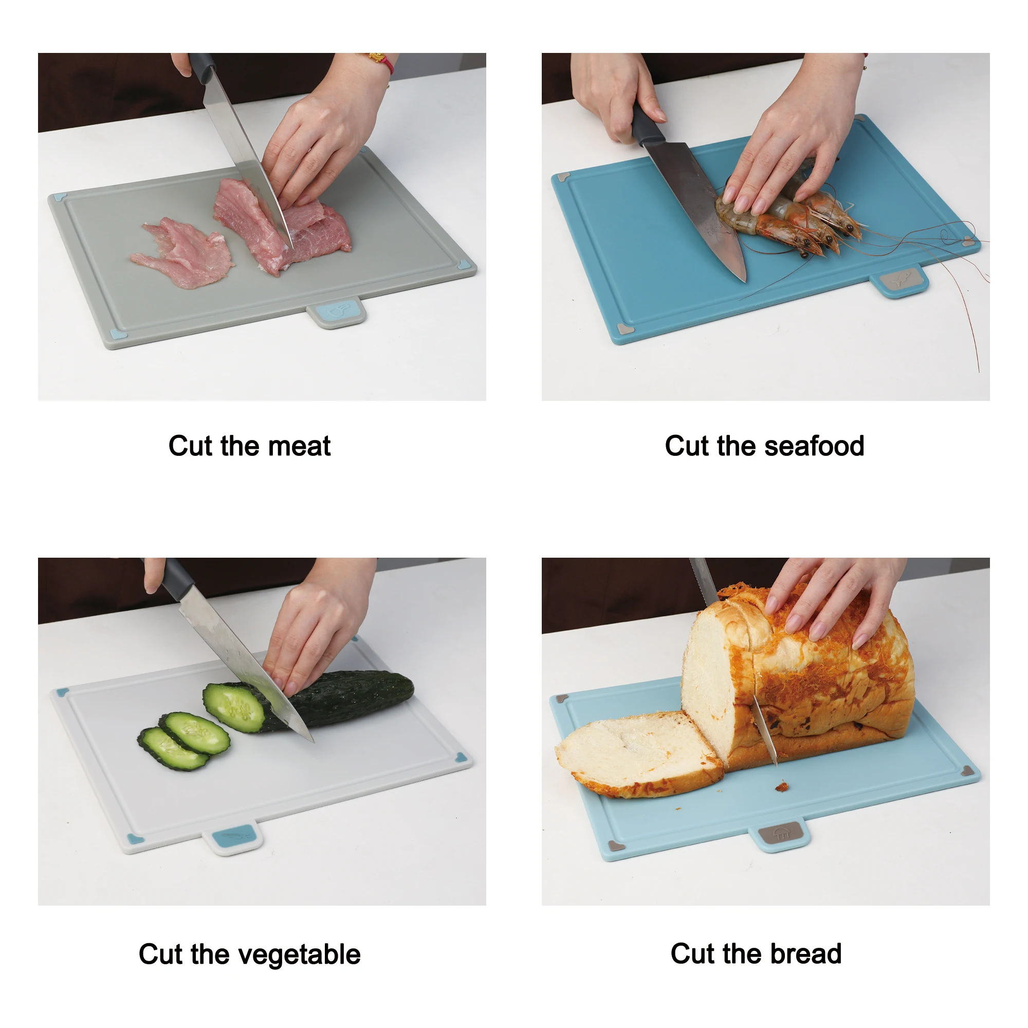 Multifunctional Vegetable Meat Board 4 In 1 Chopping Board with Food Icons Bpa Free Plastic Cutting Board Set with Holder