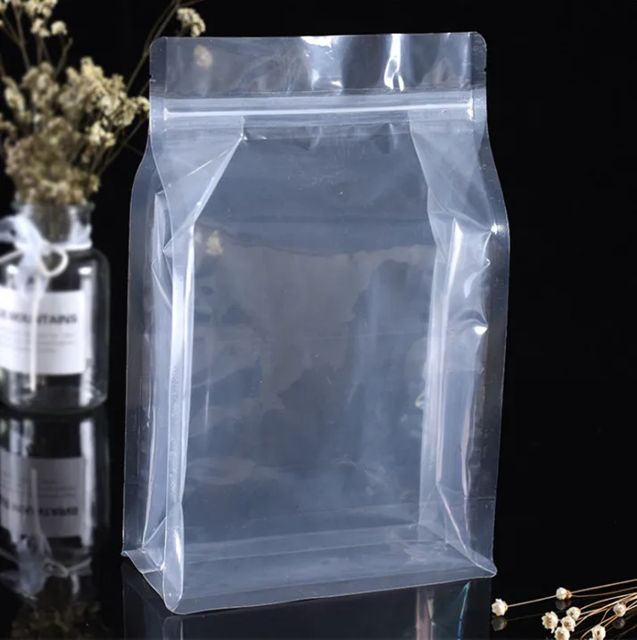 On line sale food grade side gusset flat bottom or square bottom clear plastic bags plastic bags for food