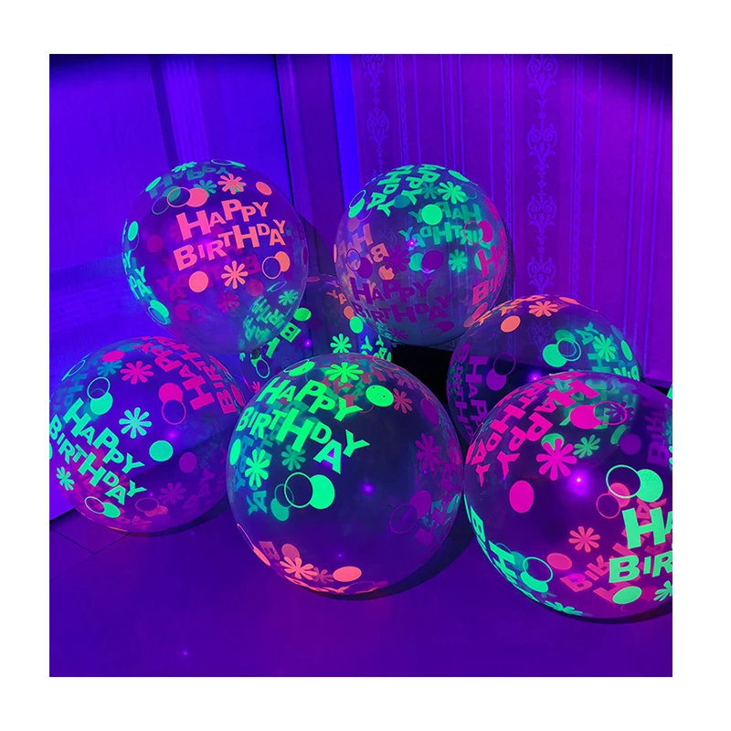 Glow Bar Transparent Balloons Black Light Globos Birthday Party Decoration UV Glow Star Dark Deco Fluorescent Glow Party Decor