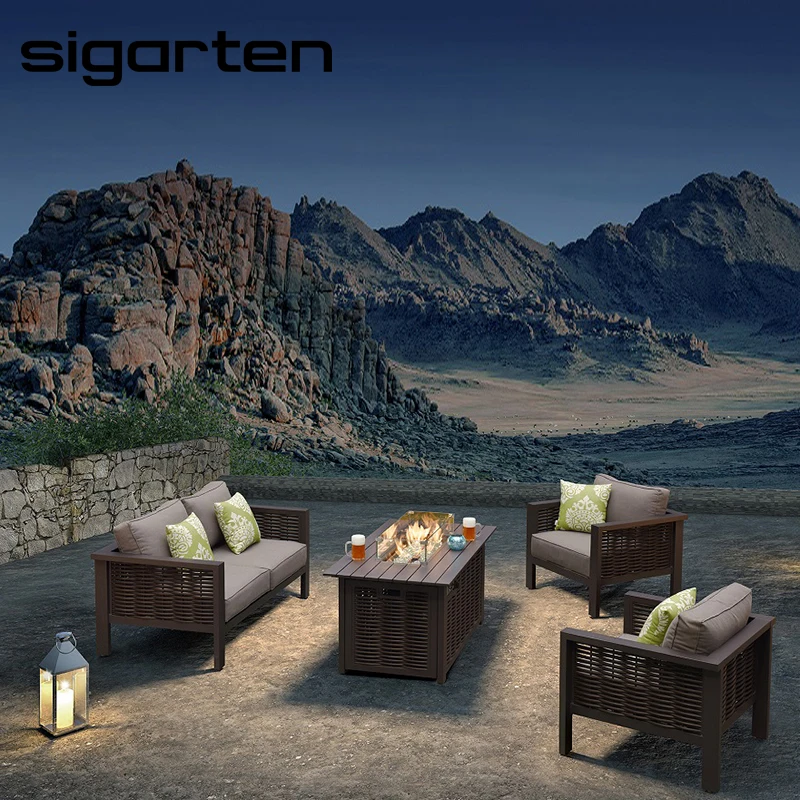 Sigarten One Stop Professional Collocation Fire Pit and Sofa Are Borne to be Matched PE Rattan Sofa Foshan Outdoor Furniture