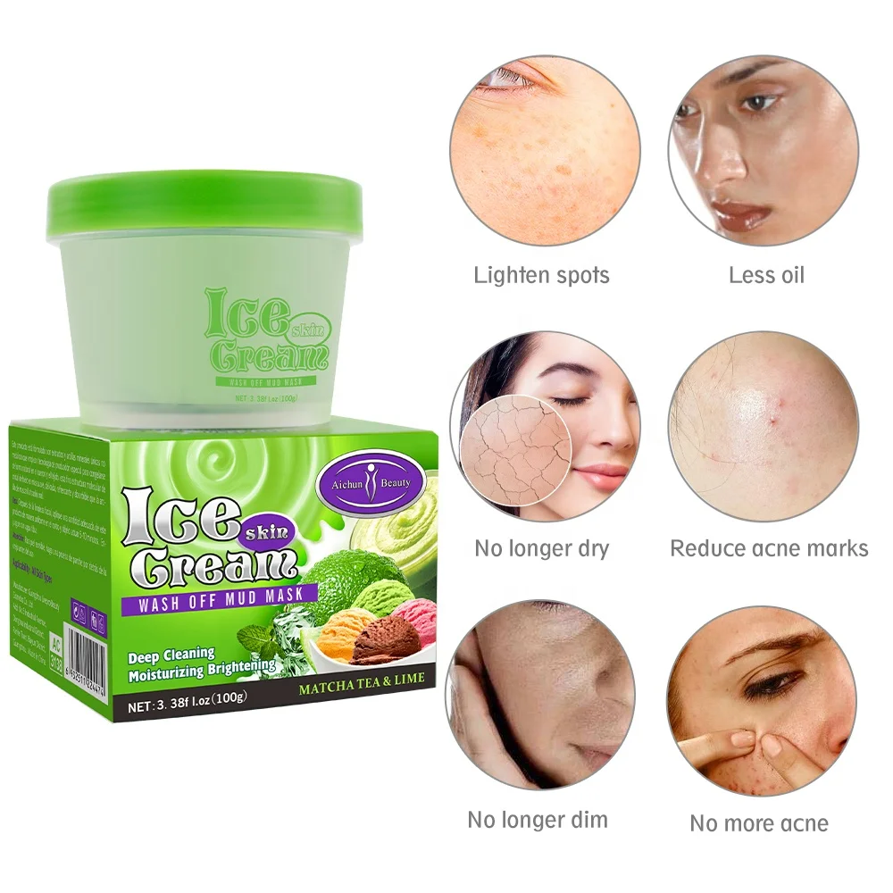 wash off mud facial mask skin fruit ice cream mask matcha tea milk fruit face clay mask